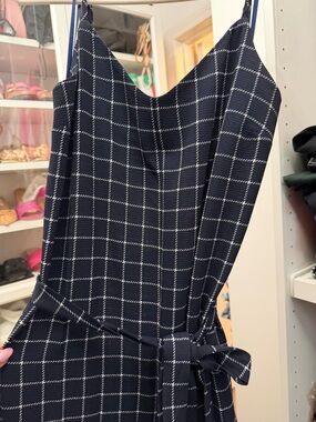 Monteau Navy and White Windowpane Dress